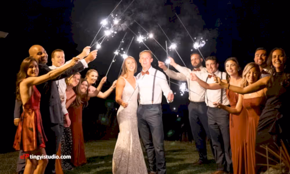 Sparkler send off for Bride and groom during their Ballyowen Bailigh Bluff House wedding reception.