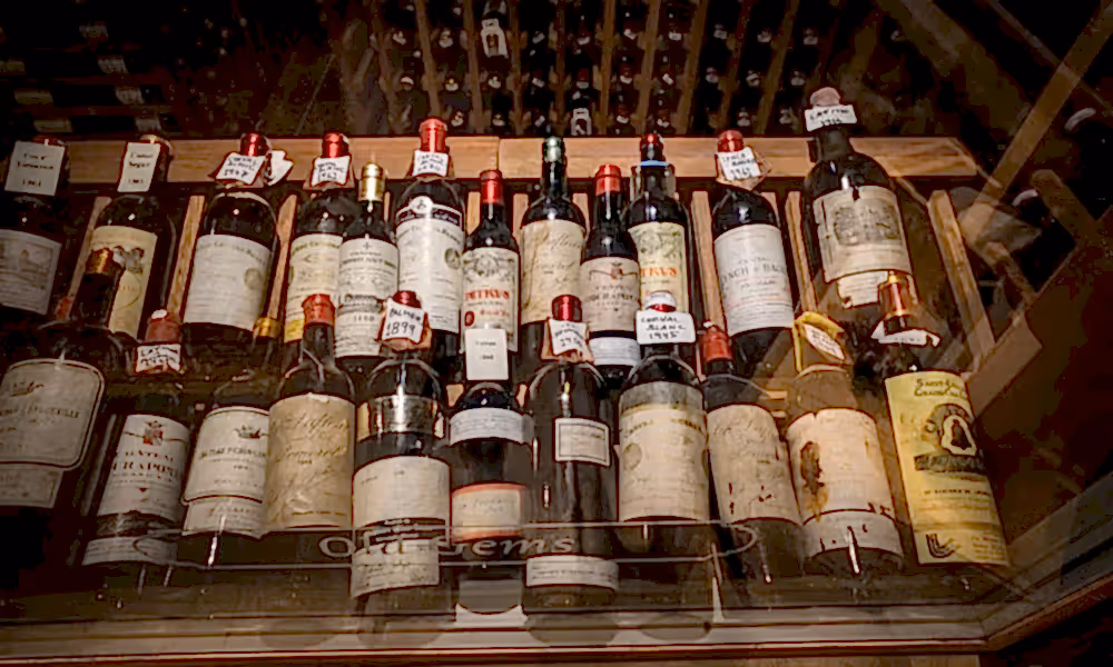 Wine Cellar Display through looking glass.