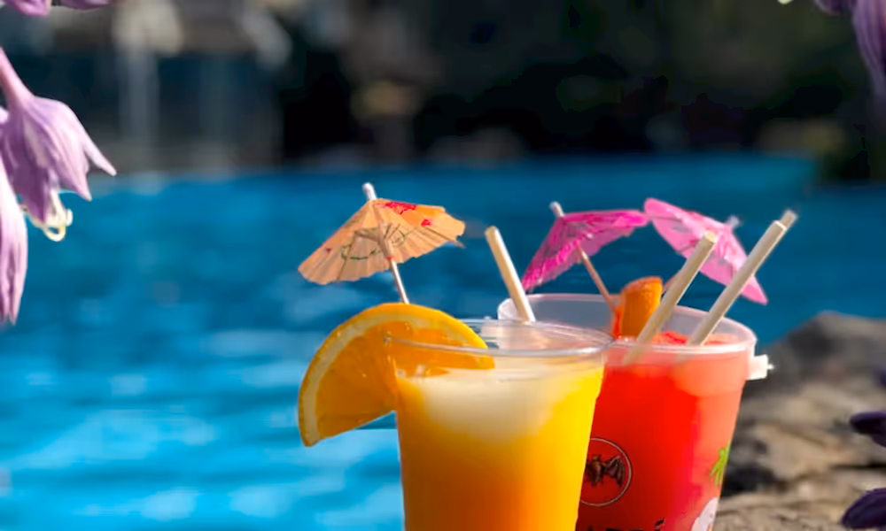 Rum buckets poolside at Minerals Hotel