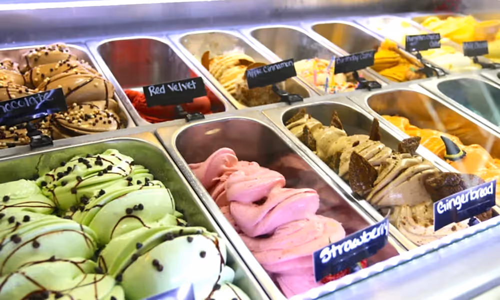 Array of gelato flavors.