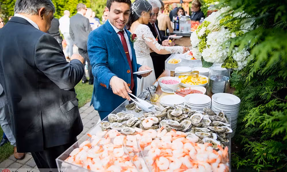 Shrimp and clams and wedding cocktail hour