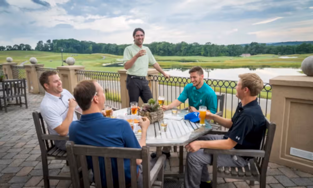 Group of guys enjoying outdoor dining at Ballyowen Golf Club