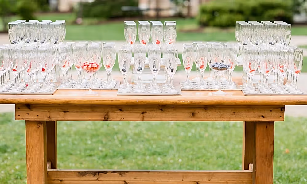 Champagne flutes set up for mimosas