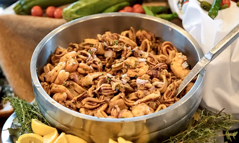 Calamari and lemon wedges