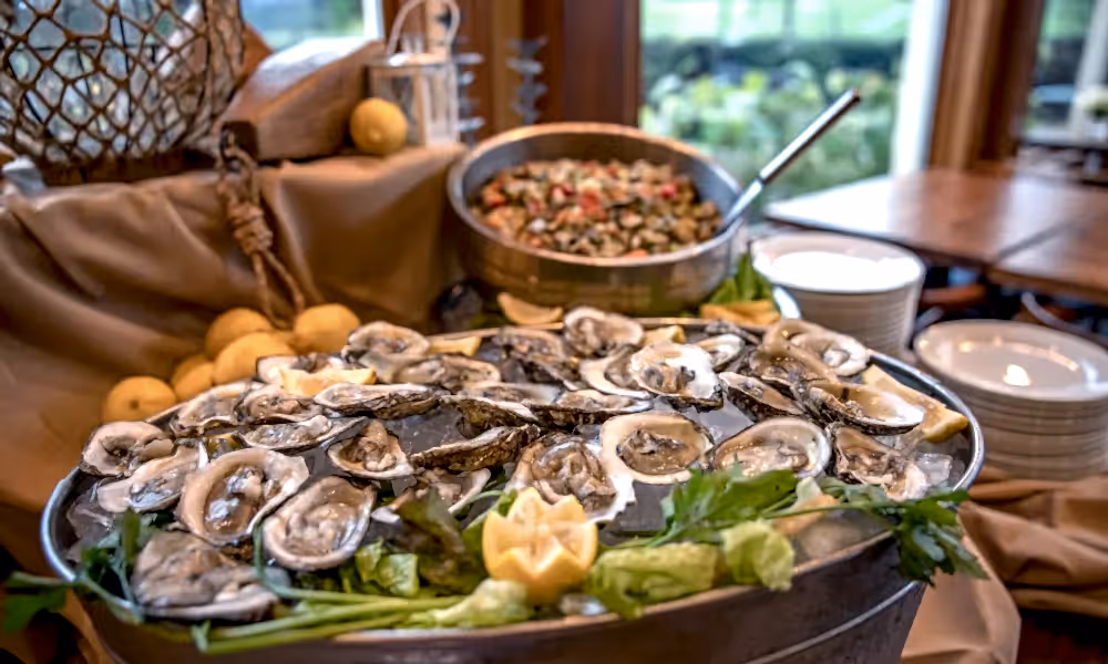 Bucket of oysters on ice