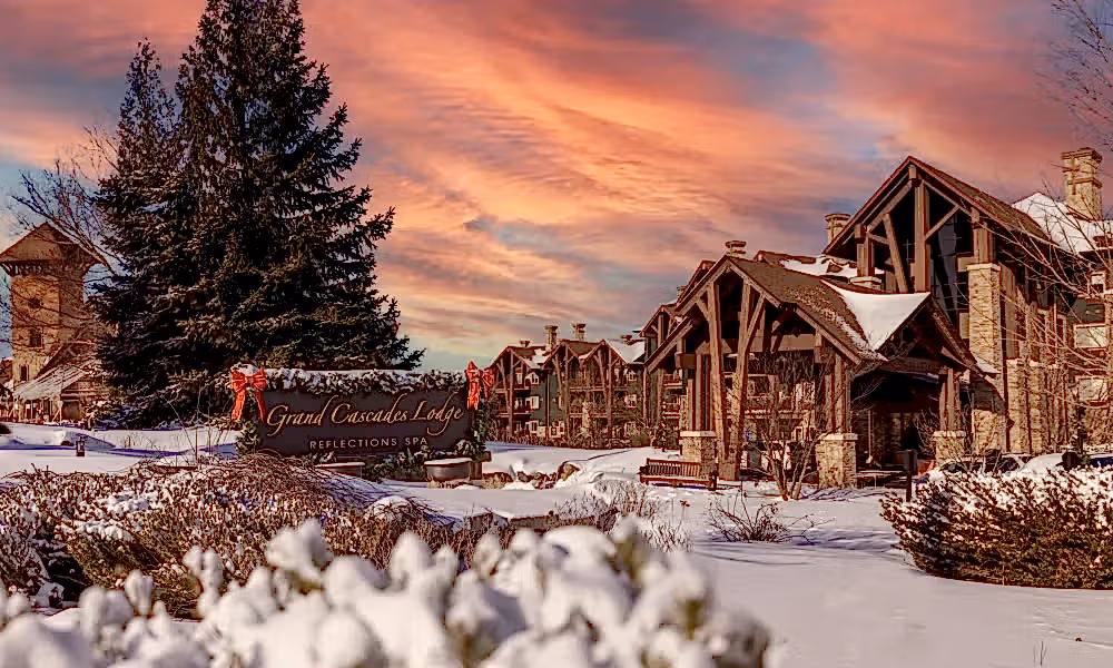 Grand Cascades Lodge entrance at Crystal Springs Resort in NJ