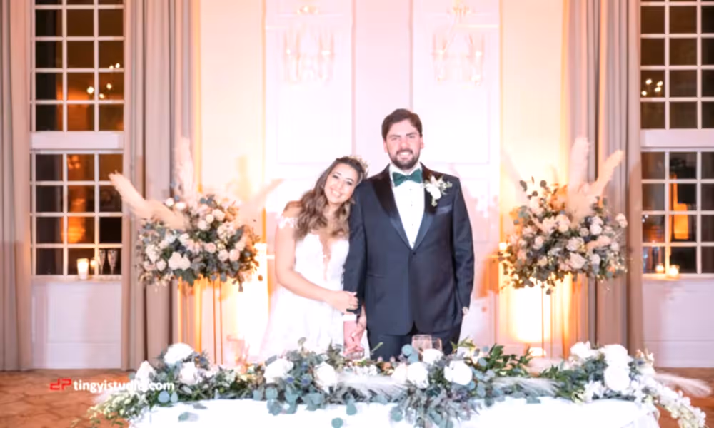 Bride and Groom together at the sweetheart table