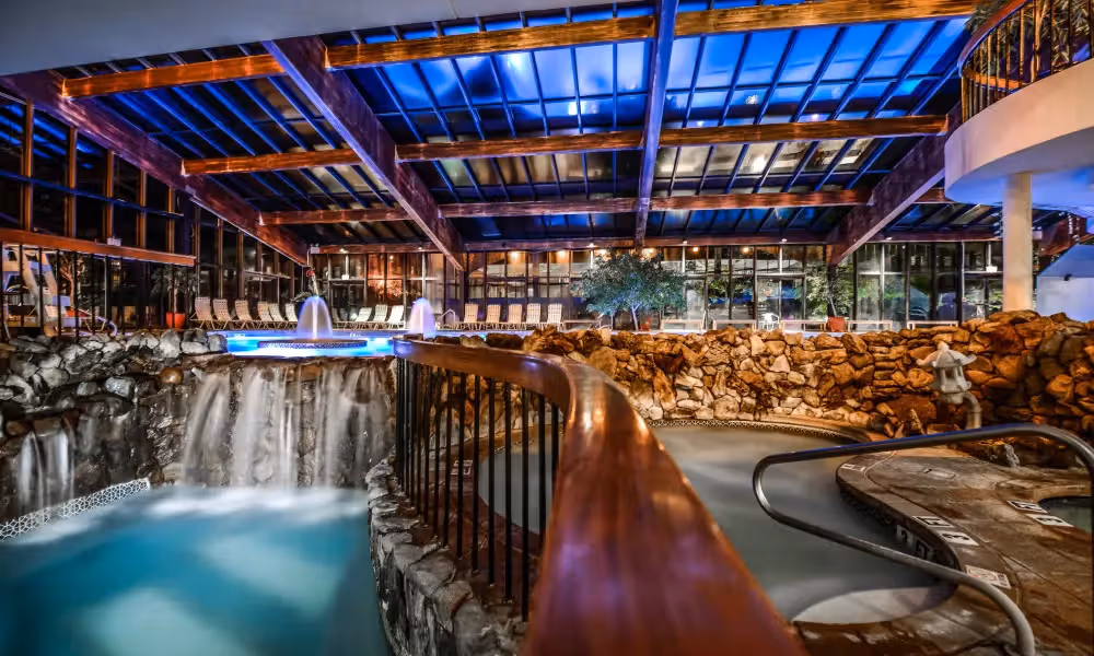 Overview of indoor pools at Minerals Hotel