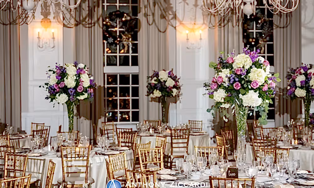 Elegant winter wedding setup in Emerald Ballroom