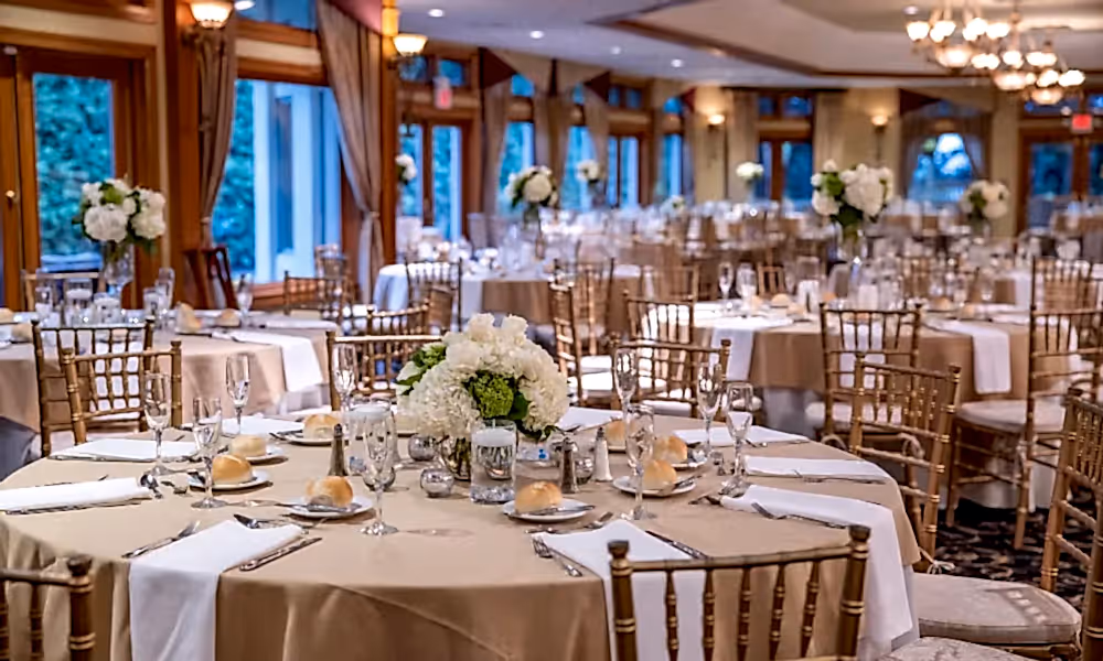 Wedding reception table settings.
