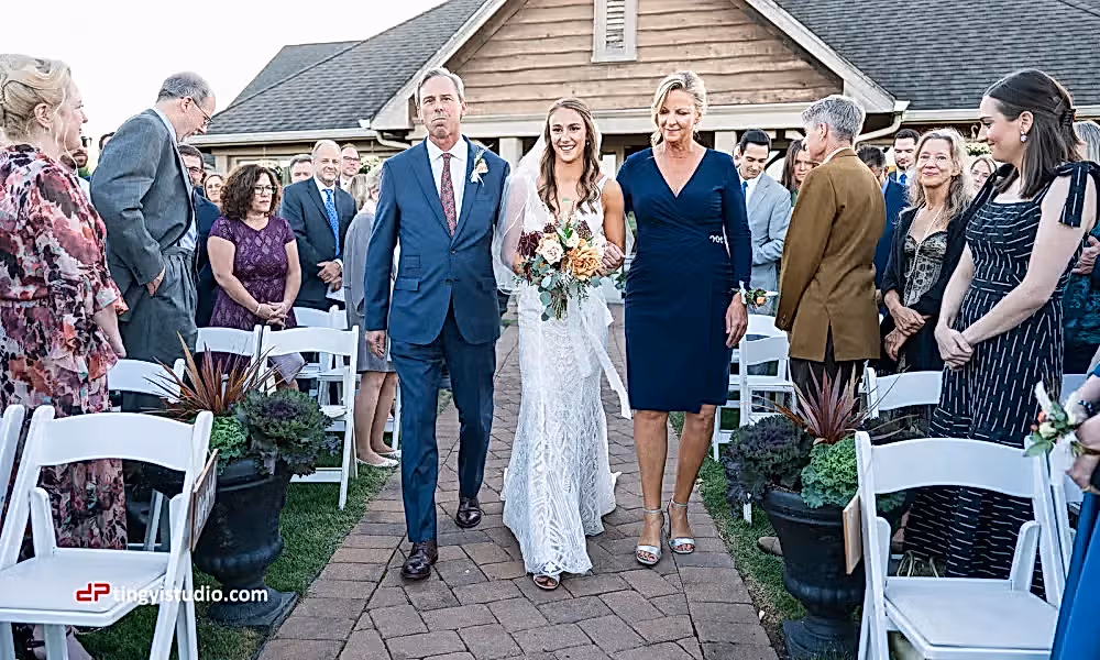Beautiful bride walking down the aisle