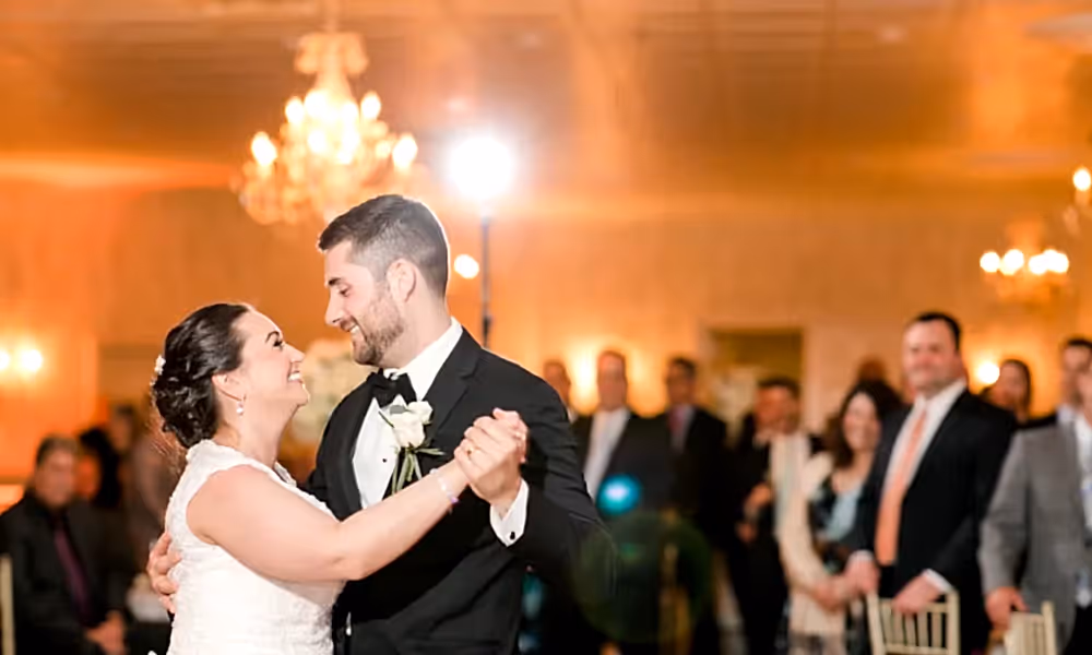 Lovely wedding couple dancing together
