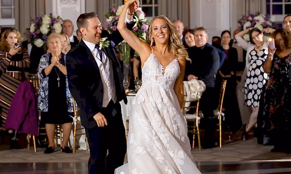 Bride and Groom dancing in the Emerald Ballroom at the Crystal Springs Country Club