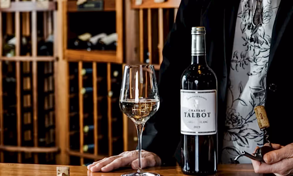Chateau Talbot white wine in a glass