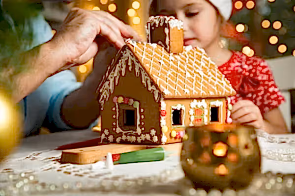 Decorated gingerbread house.