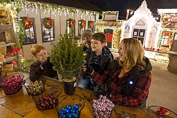 Family decorating mini Christmas tree during Winter Workshop at Minerals Hotel