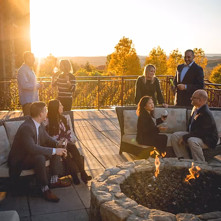 Corporate group on the fire and water terrace