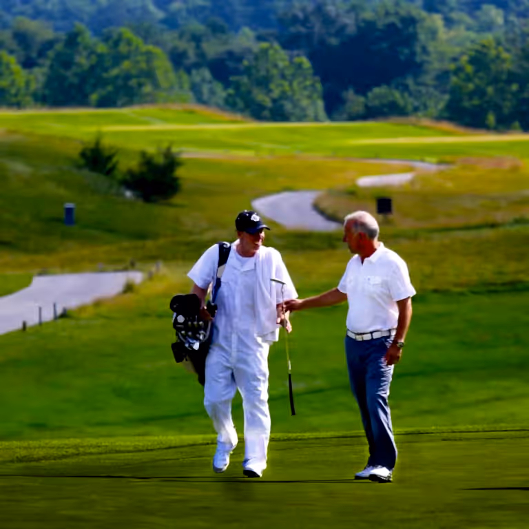 Golfer and Caddy on the course of Ballyowen at Crystal Springs Resort